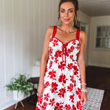 Red Floral Sweetheart Cutout Dress