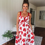 Red Floral Sweetheart Cutout Dress