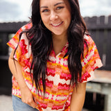 Retro Aztec Pink Combo Short Sleeve Blouse