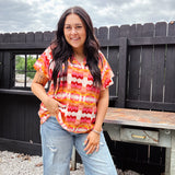 Retro Aztec Pink Combo Short Sleeve Blouse