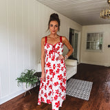 Red Floral Sweetheart Cutout Dress