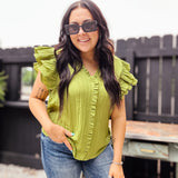 Avocado Vertical Texture Flutter Sleeve Top