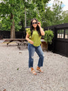 Avocado Vertical Texture Flutter Sleeve Top