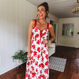 Red Floral Sweetheart Cutout Dress