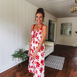 Red Floral Sweetheart Cutout Dress