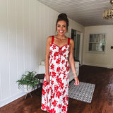 Red Floral Sweetheart Cutout Dress