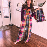 Lavender Multi Vintage Brushed Checker Overalls
