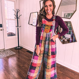 Lavender Multi Vintage Brushed Checker Overalls
