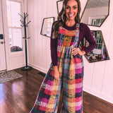 Lavender Multi Vintage Brushed Checker Overalls