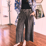 Washed Terry Knit Wide Pant | Black