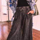 Washed Terry Knit Wide Pant | Black