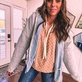 Taupe Brushed Checker Knit Hoodie Top