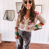 Button Down Granny Crochet Knit Cardigan with Long Sleeves