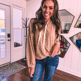 Taupe Brushed Checker Knit Hoodie Top