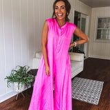 Fuchsia Wide Leg Satin Jumpsuit