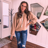 Taupe Brushed Checker Knit Hoodie Top