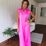 Fuchsia Wide Leg Satin Jumpsuit