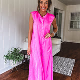 Fuchsia Wide Leg Satin Jumpsuit