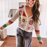 Button Down Granny Crochet Knit Cardigan with Long Sleeves