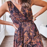 Black Midnight Garden Wrap Midi Dress