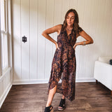 Black Midnight Garden Wrap Midi Dress