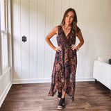 Black Midnight Garden Wrap Midi Dress