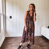 Black Midnight Garden Wrap Midi Dress