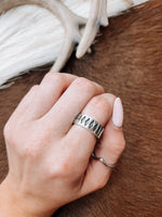 Oxidized Diamond Inlay Stacker Ring