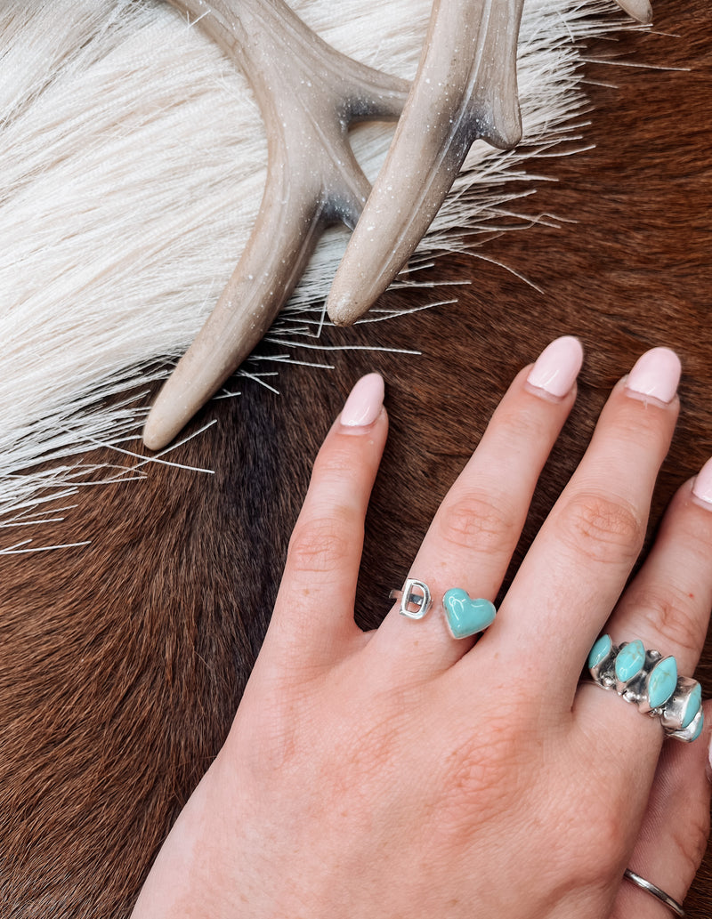 Turquoise + SS Heart Letter Ring