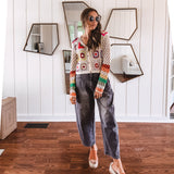 Button Down Granny Crochet Knit Cardigan with Long Sleeves