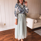 Sage Sparkly Skirt with Mesh Layer