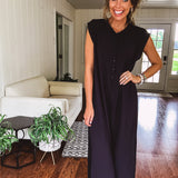Black Button Front Wide Leg Jumpsuit