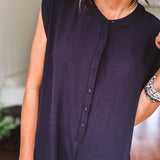 Black Button Front Wide Leg Jumpsuit