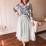 Sage Sparkly Skirt with Mesh Layer