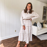 Mocha Plaid Smocked Tiered Midi Dress