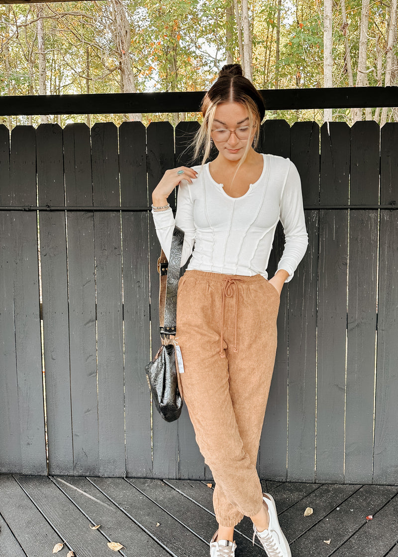 Tan Corduroy Jogger Pants
