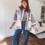Washed Black Half Sleeve Vintage Garden Oversize Shacket