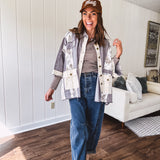 Washed Black Half Sleeve Vintage Garden Oversize Shacket