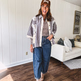 Washed Black Half Sleeve Vintage Garden Oversize Shacket