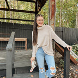 Oatmeal Long Sleeve Turtle Neck Top