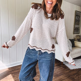 Natural Crochet Flower Long Sleeve Top