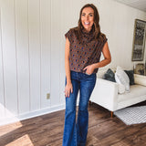 Rust + Blue Velvet Winding Down Cap Sleeve Blouse