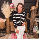 Stripe Round Neck Button Front Cardigan