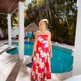 Hot Pink Floral Tie Tiered Maxi Dress