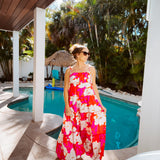 Hot Pink Floral Tie Tiered Maxi Dress