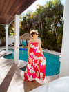 Hot Pink Floral Tie Tiered Maxi Dress