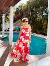 Hot Pink Floral Tie Tiered Maxi Dress