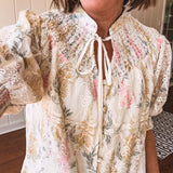 Cream Multi Eyelet Lace Button Front Blouse