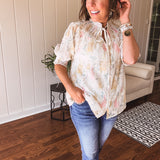 Cream Multi Eyelet Lace Button Front Blouse