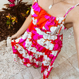 Hot Pink Floral Tie Tiered Maxi Dress
